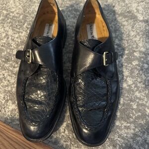 Paolo De Marco Mens Black Reptile  Leather Loafers Side Buckle Handmade Sz.14 M